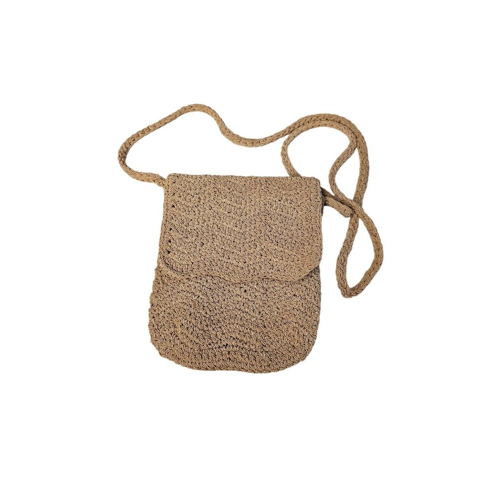 Express World Brand Women's Tan Crochet Crossbody Purse Small